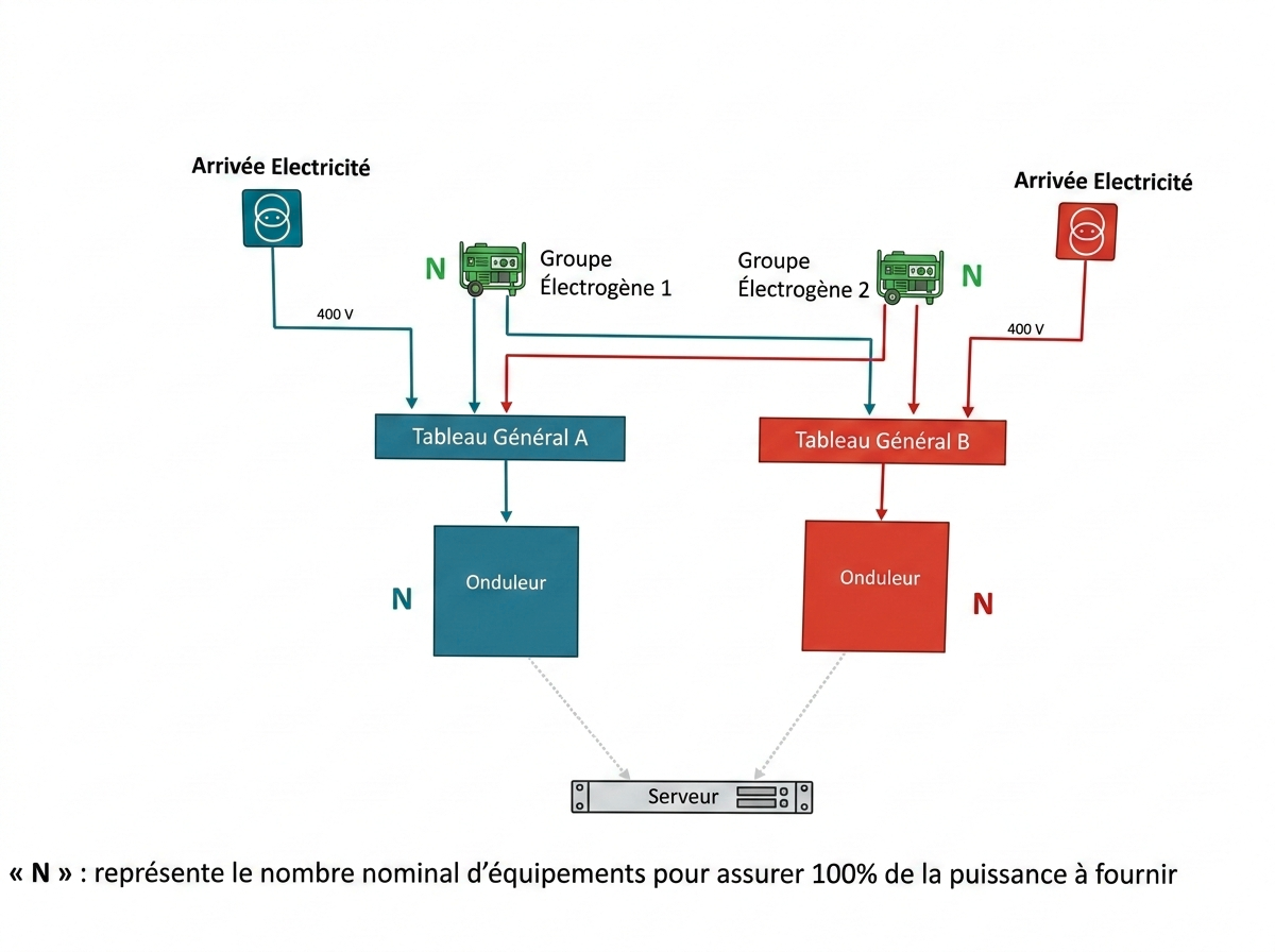 Schéma de redondance électrique voie A et voie B dans le data center